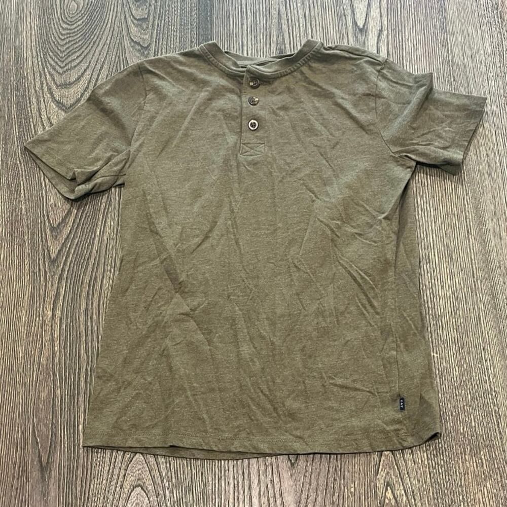 Gap Kids Boys Button Front T-Shirt Top Short Sleeve Army Green Size L 10-12